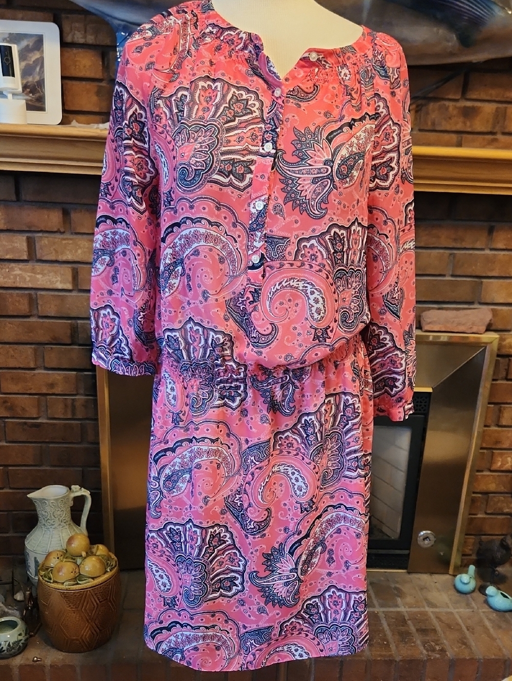Lauren Ralph Lauren Semi Sheer Pink Paisley Button-Front Blouson Dress Size 8
